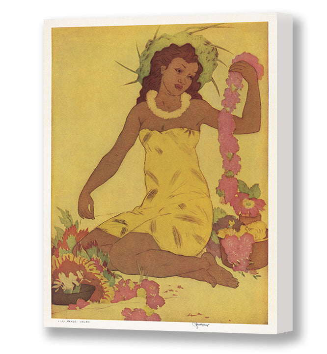 琉球アイランド　フラドール　ハワイアン　レザーアート　マトソンメニュー Lei Maker, Hawaii, Matson Lines Menu Cover, 1940s