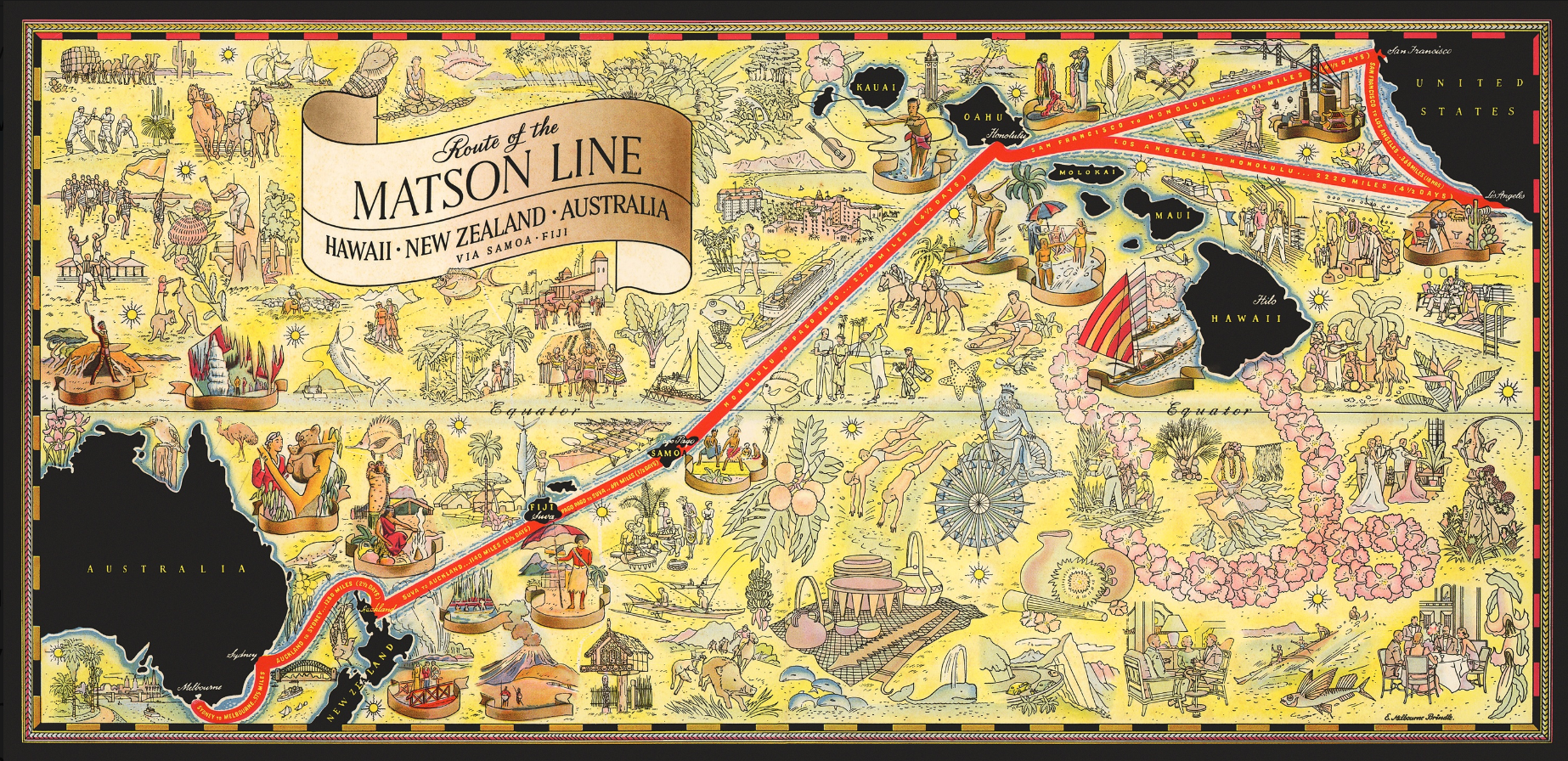 Route of the Matson Line, Illustrated Map, 1930s