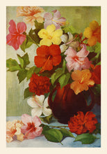 Load image into Gallery viewer, Colorful illustration of realistic Hibiscus flowers in a vase.