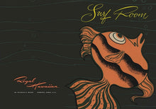 Load image into Gallery viewer, Surf Room cocktail menu cover featuring black background and bright orange fish. Royal Hawaiian logo on left lower side.