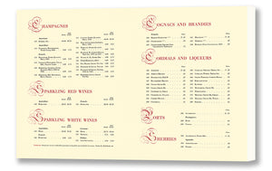 Wine List, Matson Lines, 1940, Champagnes & Cordials