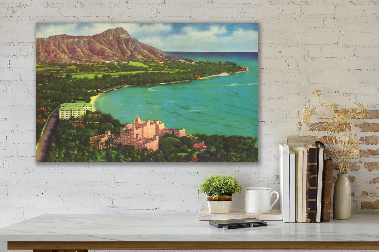 Diamond Head, Royal Hawaiian, Moana, Matson Lines Advertisement, 1930s Diamond Head, Royal Hawaiian, Moana, Matson Lines Advertisement, 1930s